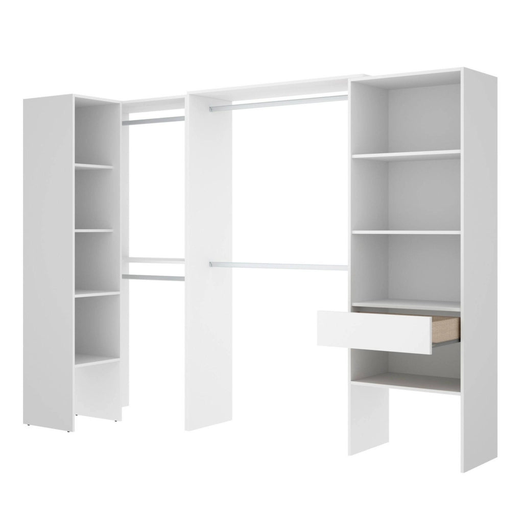 Guardaroba grande Florita, Mobile camera da letto, Cabina armadio portabiti, Armadio appendiabiti, 248x79 h187 cm, Bianco