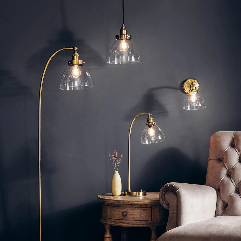 Lampada da tavolo industriale ottone antico E14 Endon