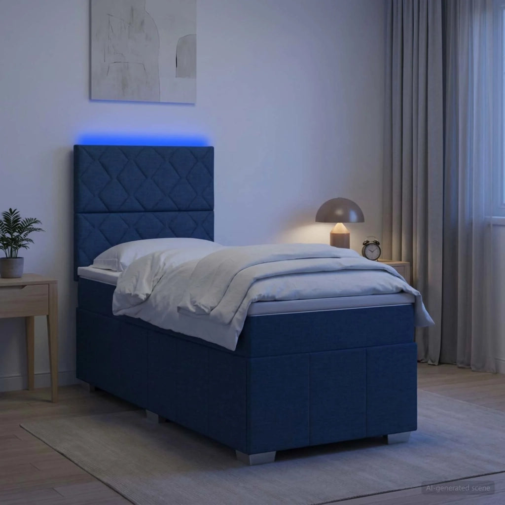 Letto Box Spring LED con Materasso Blu 90 x 200 cm Tessuto 3455527