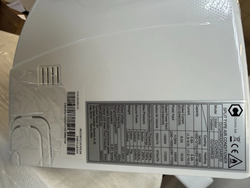 Climatizzatore CUVEVA CU12AIRE32 12000BTU A++/A+ R32. Bianco, Silent 22dB. Prof. 20,1cm.