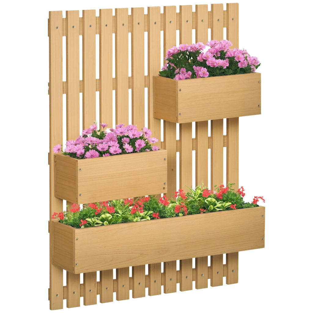Fioriera verticale da parete con 3 vasche in legno massello 60x16x80 cm ¨C Xylo ¨C Marrone