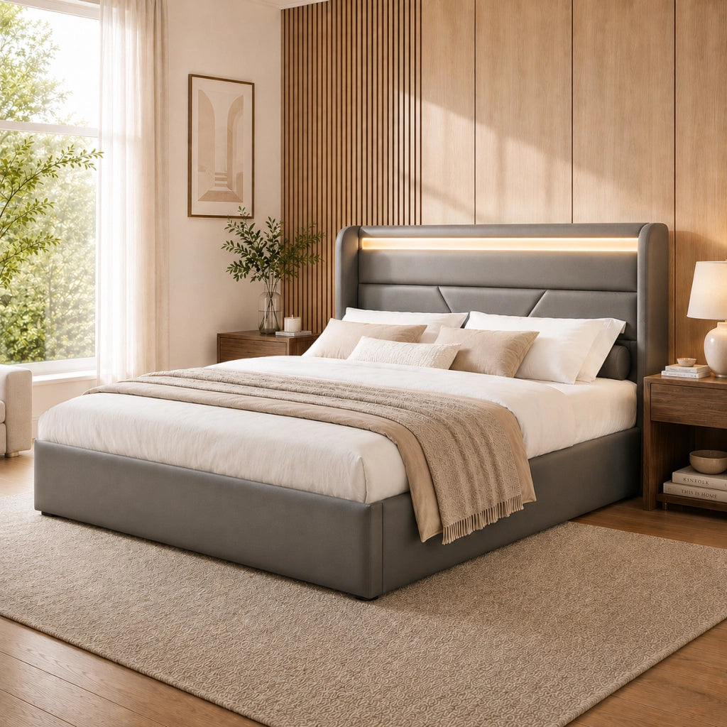 letto imbottito pu grigio 140 x 200 cm