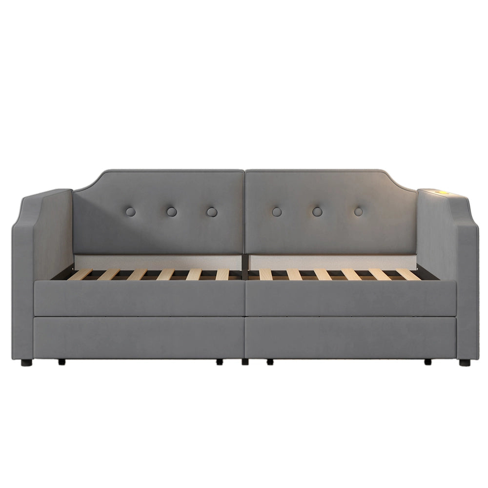 Letto a sedia con luce USB-C - Xylo - 90x200 cm - Grigio - 2 cassetti