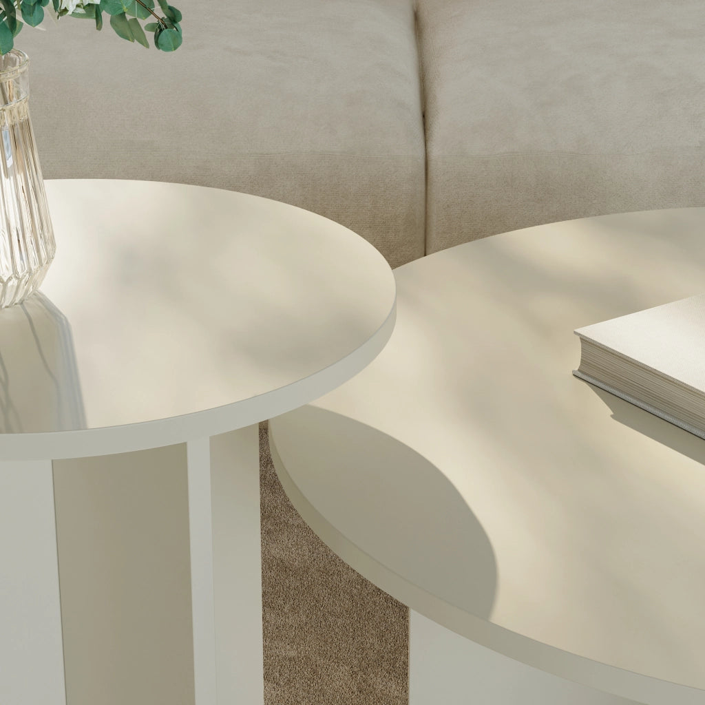 Set di 2 Tavolini Rotondi Verummetka con Basi Incrociate - color Avena Oatmeal [en.casa]