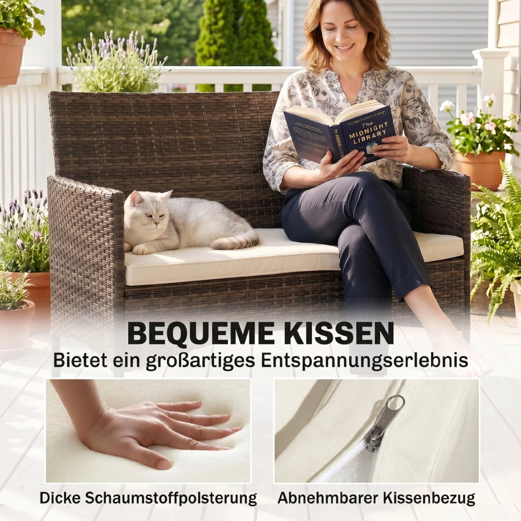 Divano 2 posti in rattan per giardino ¨C Minimal ¨C Tessuto khaki, struttura in acciaio