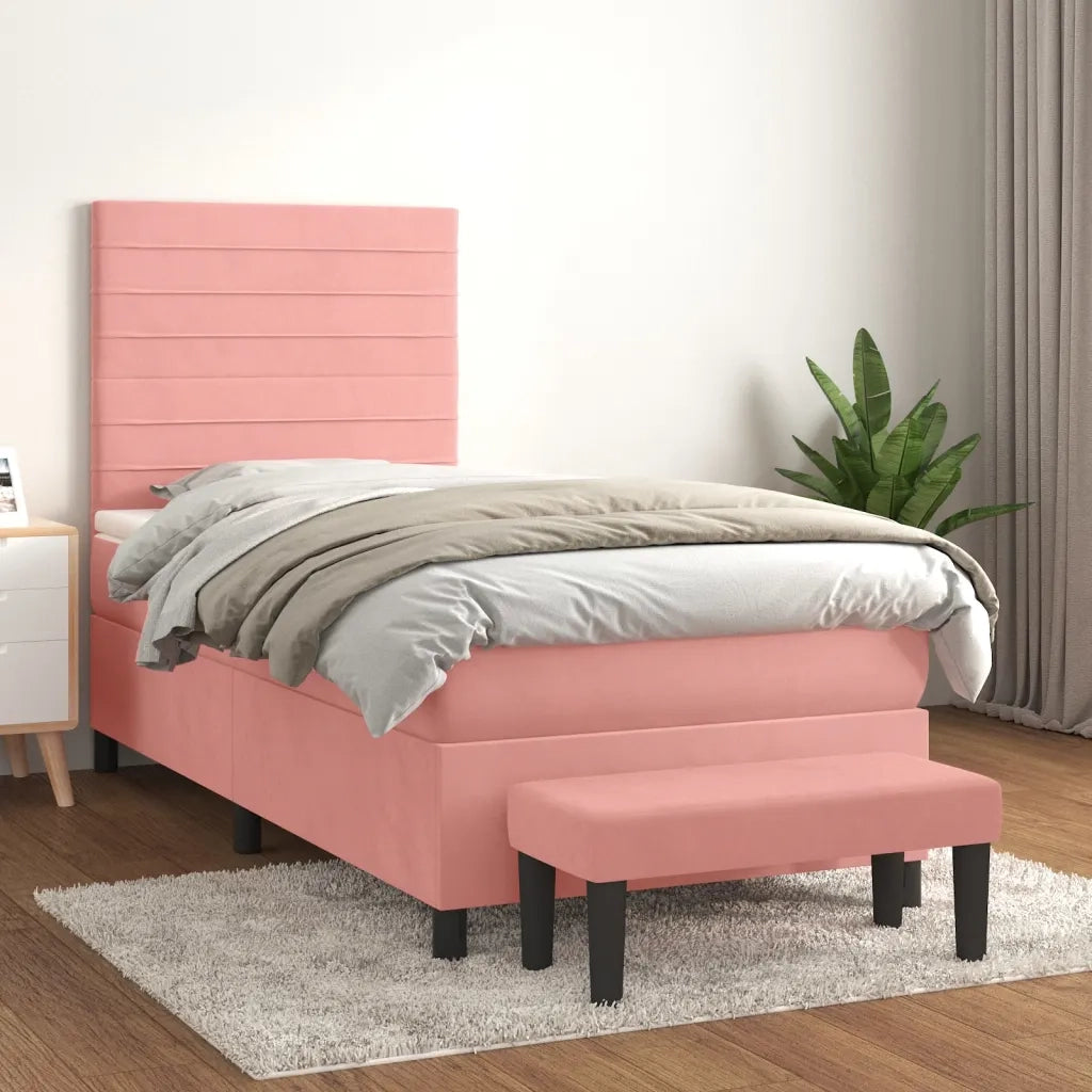 Letto singolo | Letto per adulti | Giroletto a Molle con Materasso Rosa 80x200 cm in Velluto