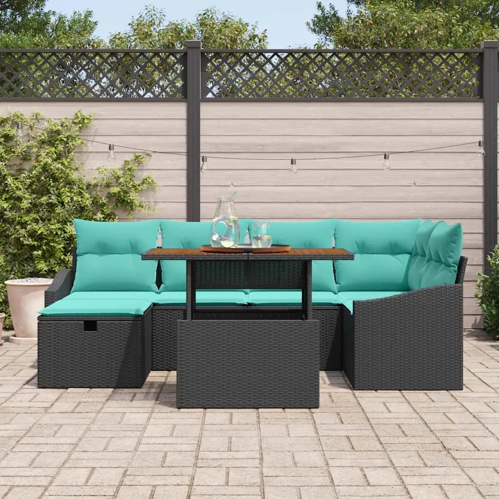 Set Divano da Giardino con cuscino 7 pcs Nero polyrattan 3360029