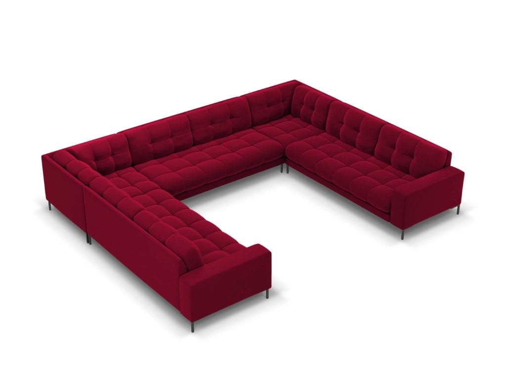 Cosmopolitan Design - Divano panoramico "Bali" 9 posti in velluto rosso 