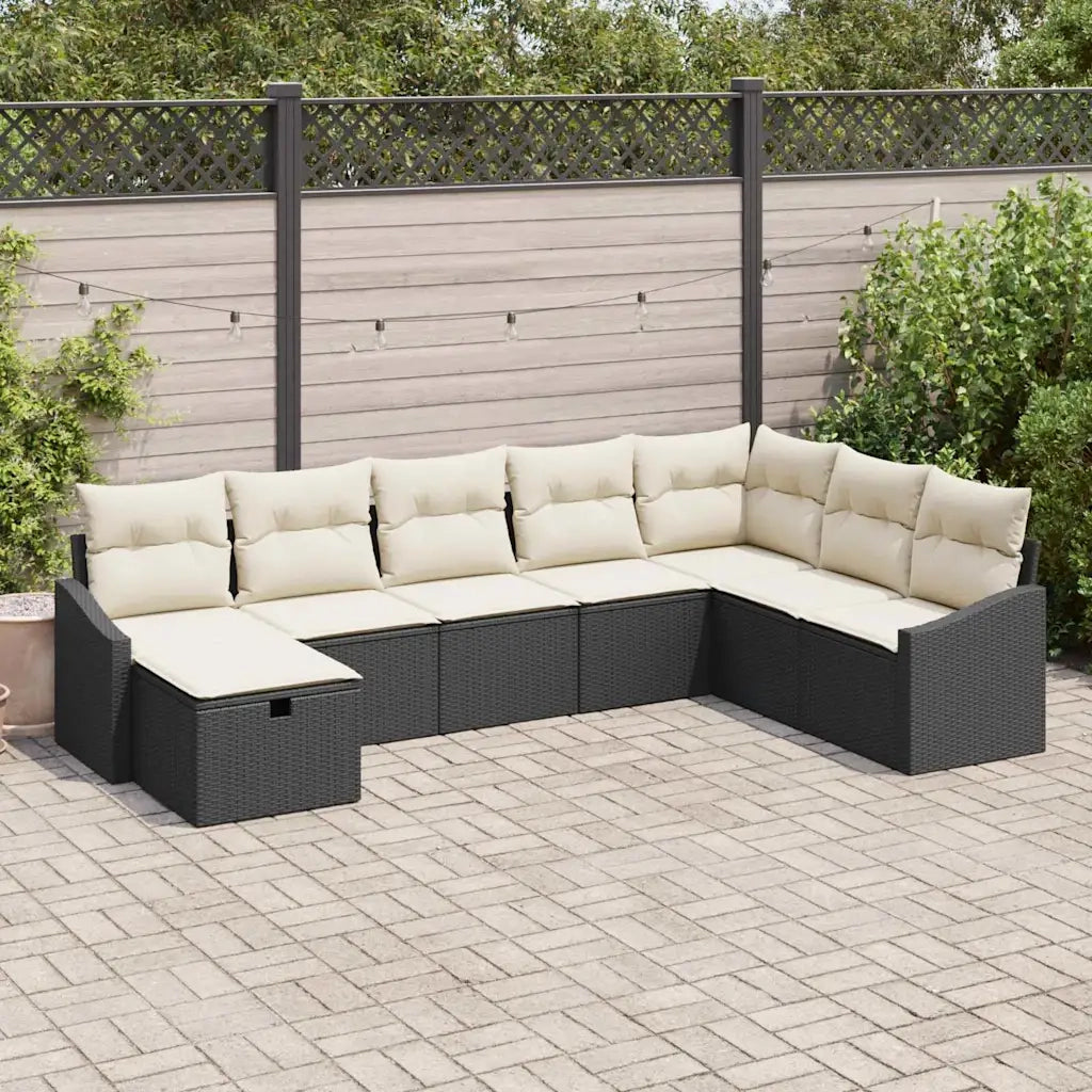 Set Divano da Giardino con cuscino 8 pcs Nero Poly Rattan