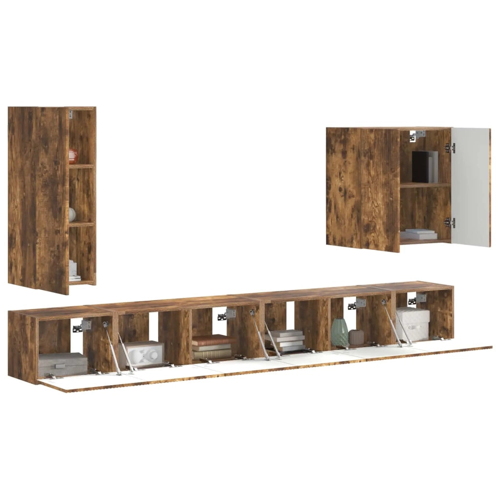 Set di Mobiletto da TV a Parete 6 pz-Credenza per TV sospesa Rovere fum¨¦