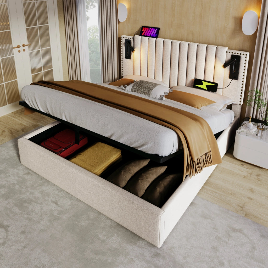 letto imbottito cotone beige 180x200 cm