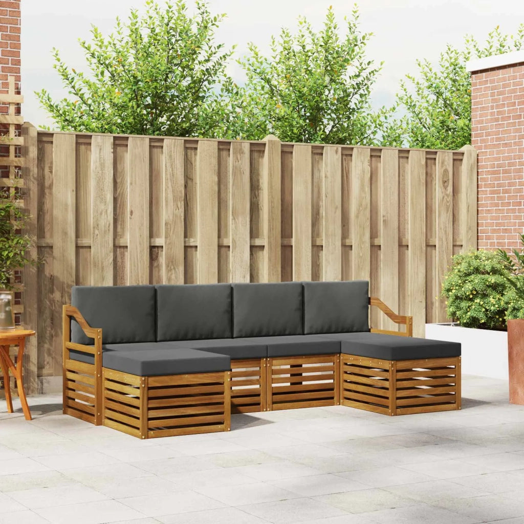 Set divani 6 pcs Naturale e Antracite Legno di Acacia Massello 3375267