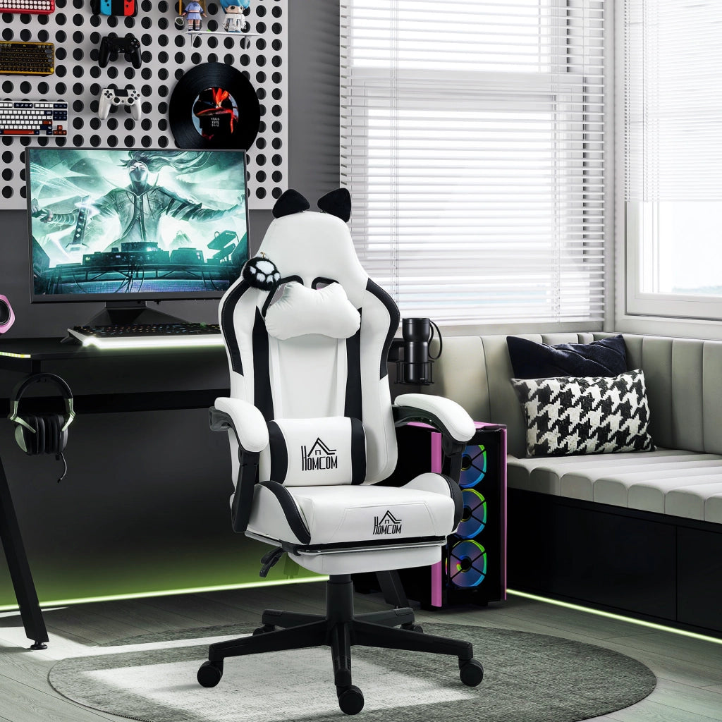 Sedia da Gaming Reclinabile con Poggiapiedi e Schienale Regolabile ¨C zephmum ¨C Bianco