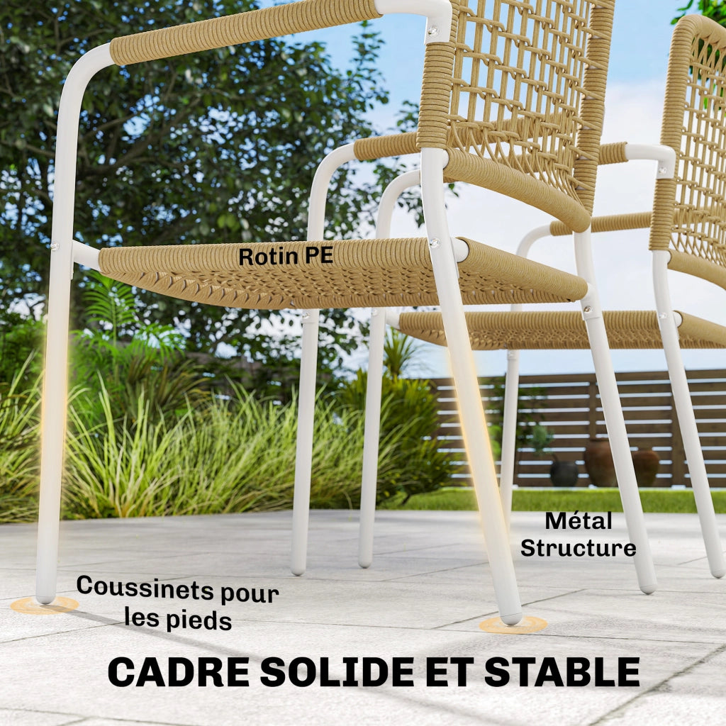 Sedie da Giardino Impilabili in Polyrattan con Braccioli e Schienale ¨C Xylo ¨C Giallo 55x57x82cm Set 2 Pezzi