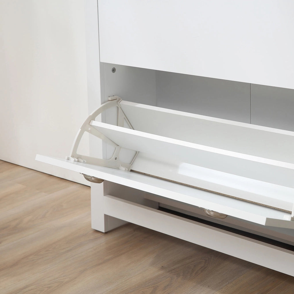 Mobile Scarpiera Slim Salvaspazio 2 Cassetti a Ribalta 12 Paia di Scarpe 79x23x90,5 cm Bianco