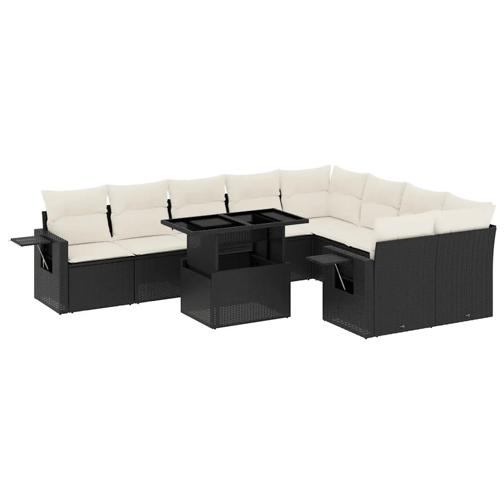 Set Divani da Giardino 10pz con Cuscini in Polyrattan Nero