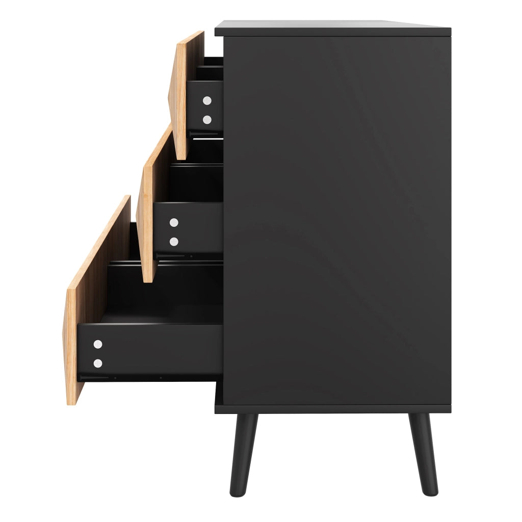 CREDENZA 120x40x85 cm 6 Cassetti Nero e Legno MDF