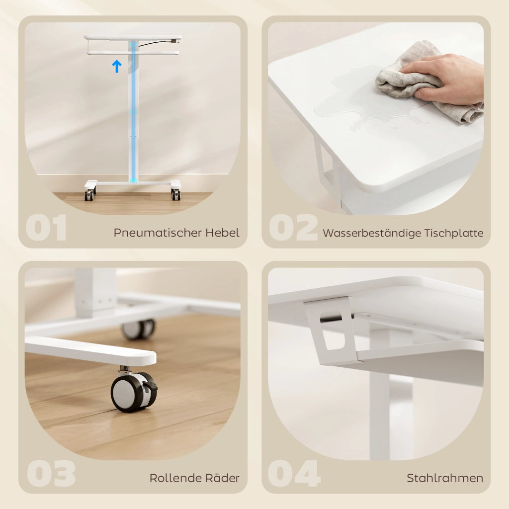 Scrivania Regolabile in Altezza con Ruote ¨C Xylo ¨C Bianco con Ripiano Tastiera e Telaio Metallo