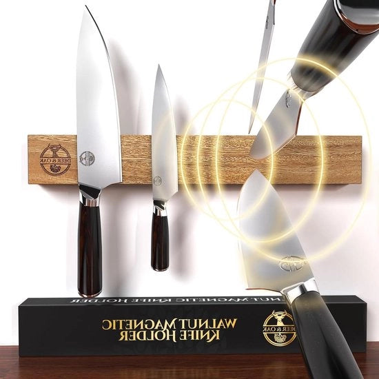 Sostegno per Spiedo Magnetico da Parete 40cm - Doppia Riga di Magnetismi Continui - Legno di Nocciolo - Raccogliori da Cucina Spazia Risparmiando