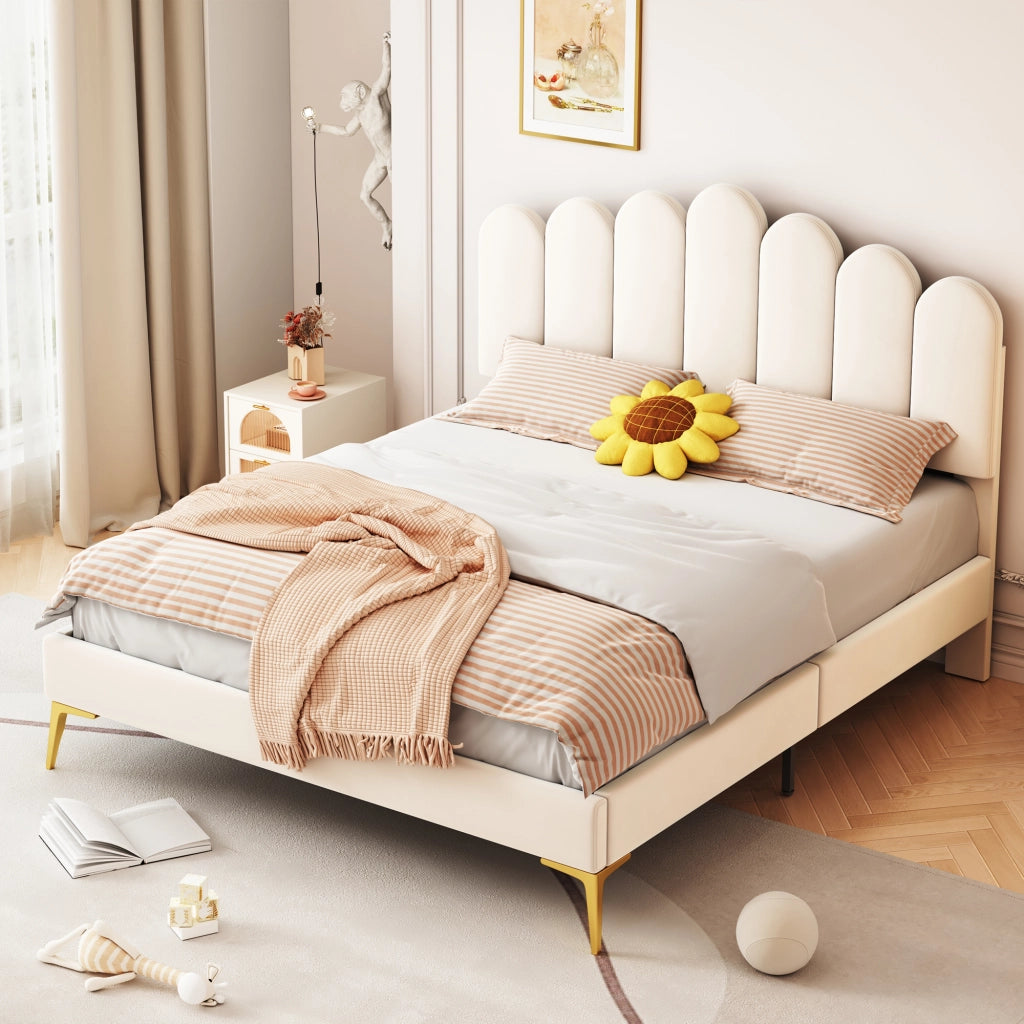 letto imbottito velluto beige 140 x 200 cm