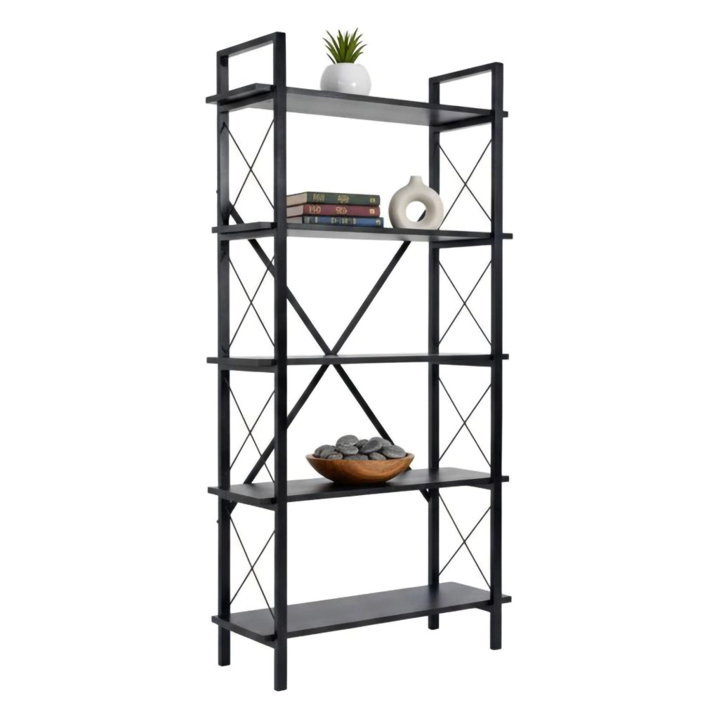 Libreria Suriel, Scaffale da ufficio, Mobile portalibri, Biblioteca, 90x34 h180 cm, Nero