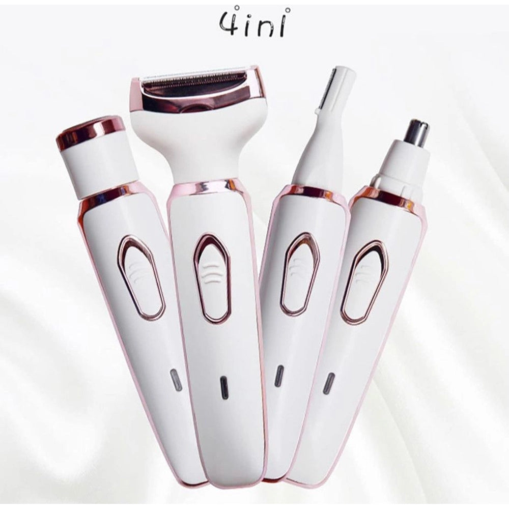 Trade Shop - Set Rasoio Elettrico Da Donna Per Corpo Viso Naso Indolore Ricaricabile Portatile 4in1 -