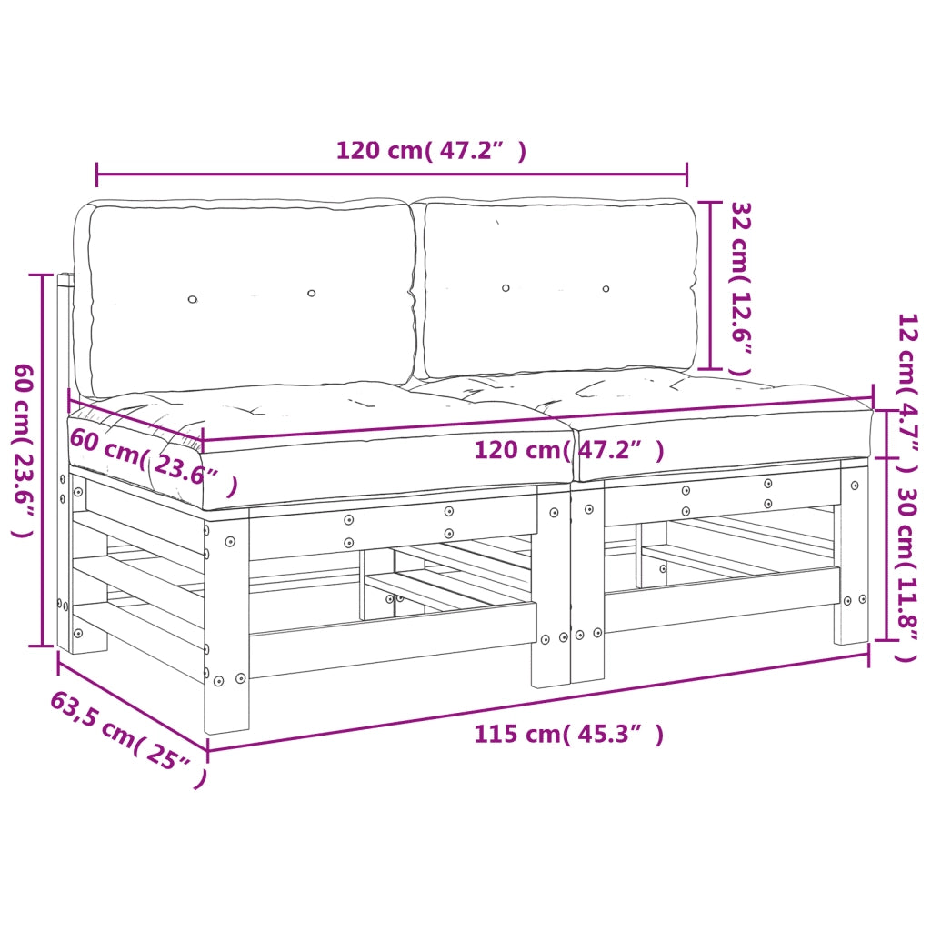 Divano componibile-Divani Centrali con Cuscini 2 pz in Legno Massello di Pino 418814