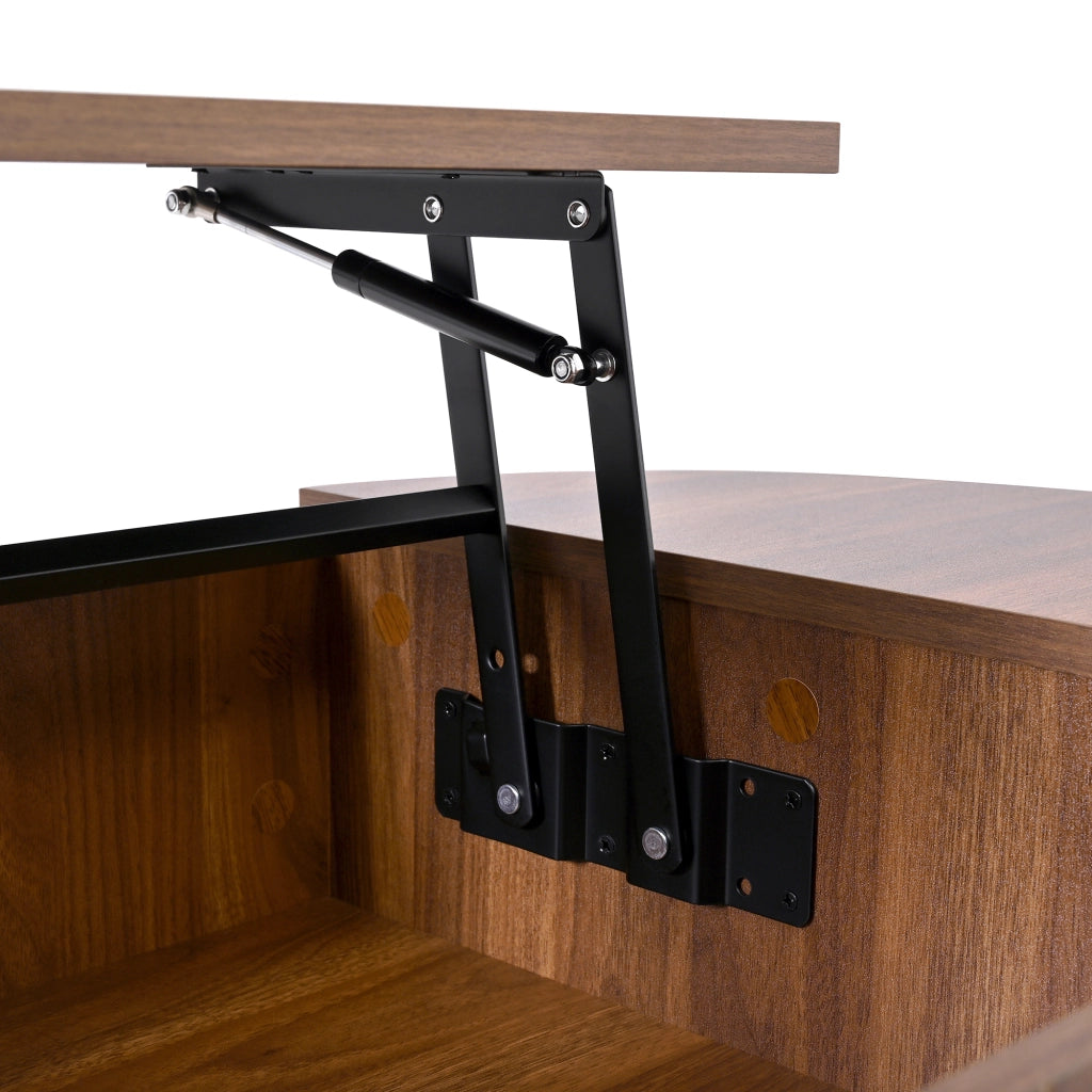 Tavolino da caffè alzabile con 2 ante scorrevoli e ripiani aperti; in MDF; Noce; 100 x 50 x 40.5 cm