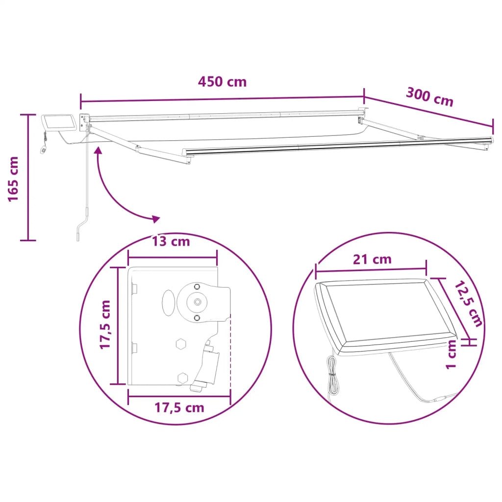Tenda retrattile manuale con LED Tortora 3426212