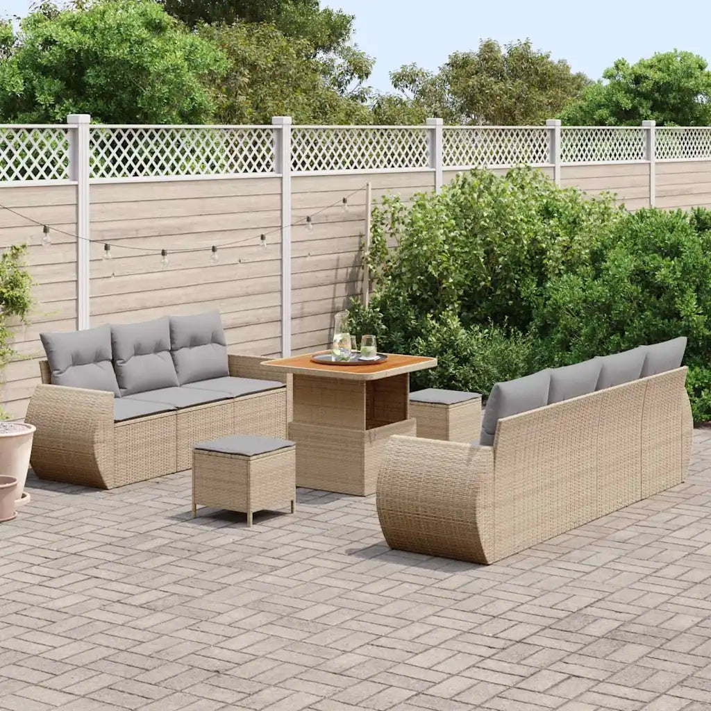 Set Divano da Giardino 10 pcs Beige e Grigio Chiaro polyrattan