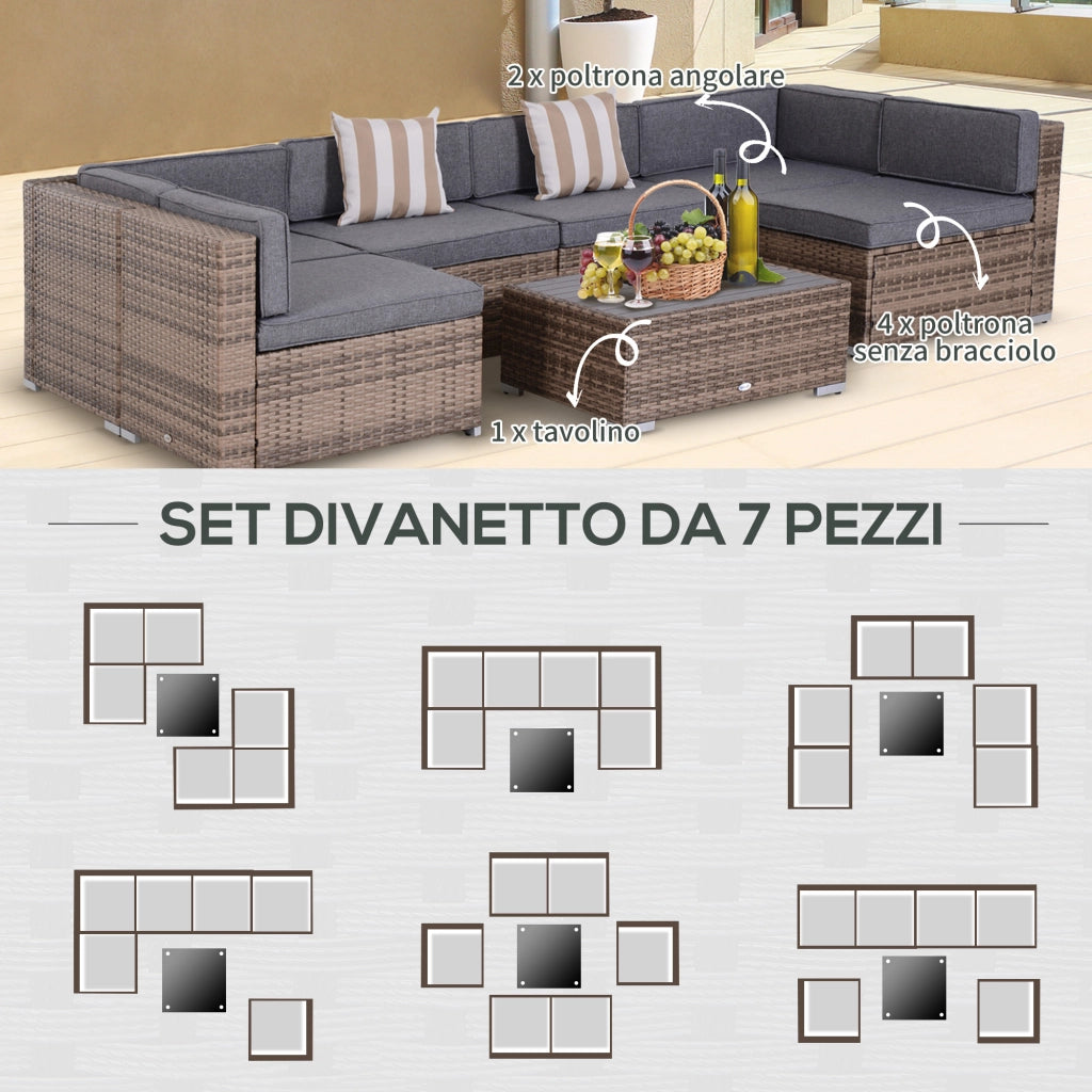 Set Giardino 7 Pezzi con Divano Modulabile e Tavolino in Rattan ¨C Minimal ¨C Grigio