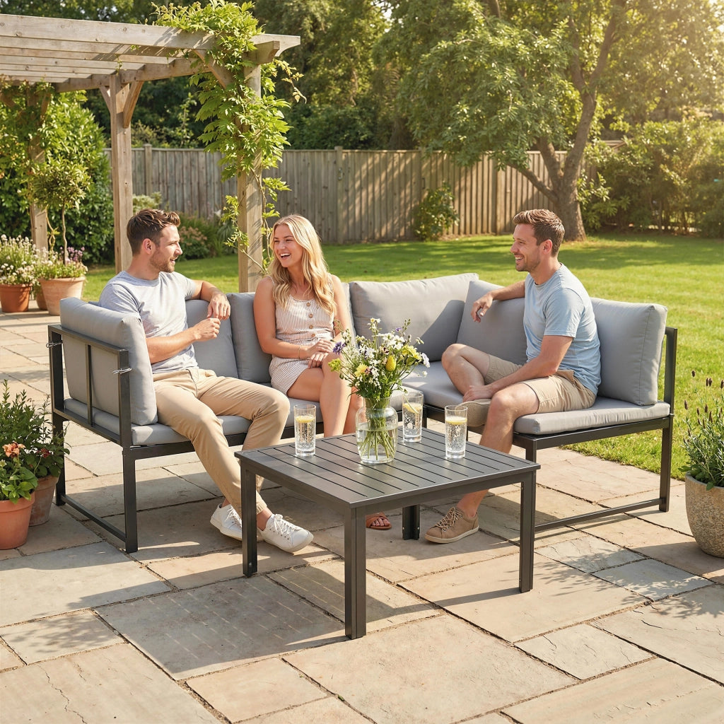 Set divani da giardino 4 posti con cuscini ¨C Zephmum ¨C Grigio, Polyrattan