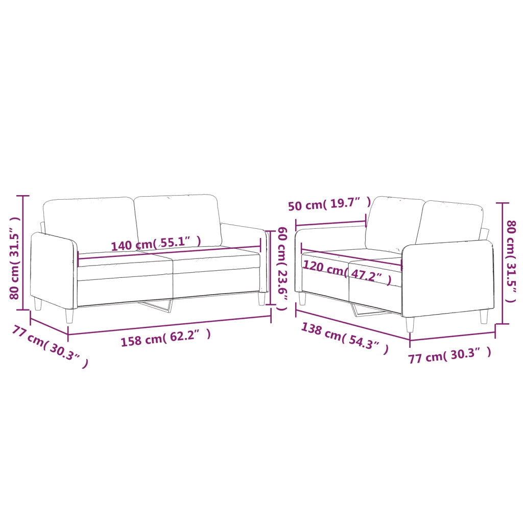 Set di Divani 2 pz con Cuscini Nero in Tessuto 3202090