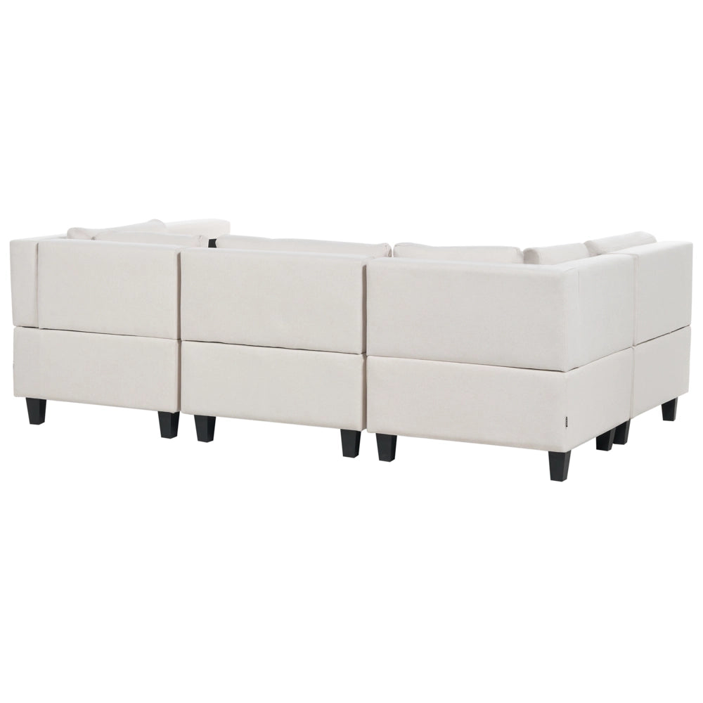 Divano moderno modulare a 5 posti con ottomana imbottito in tessuto poliestere con schienale imbottito a forma di U Beige chiaro soggiorno