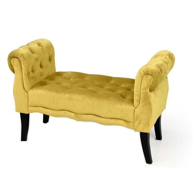 PANCA IN VELLUTO TRAPUNTATO CON GAMBE NERE 100 X 40 X 61 CM IN COLORE GIALLO ORO