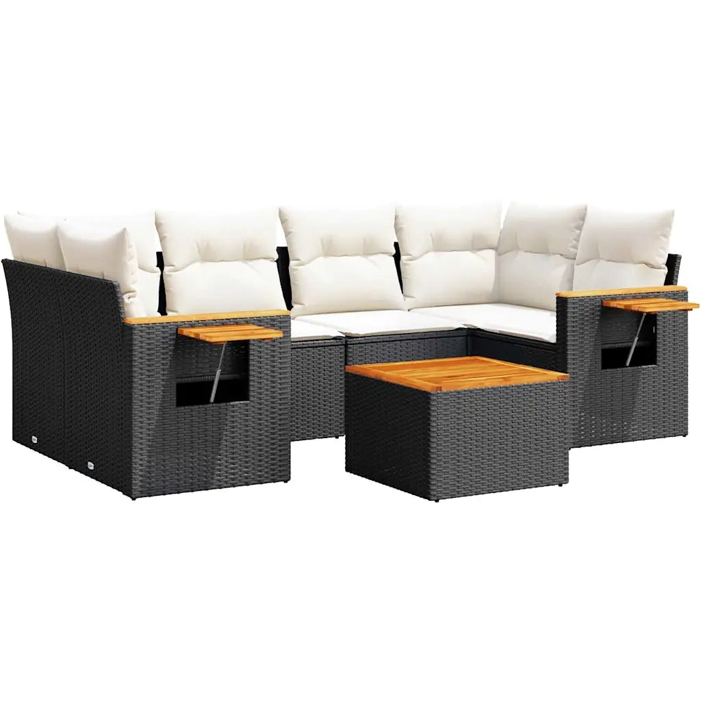 Set Divani da Giardino con Cuscini 7pz Nero Polyrattan