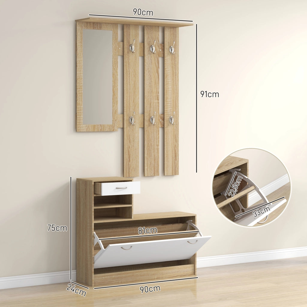 Mobile ingresso con appendiabiti, specchio e scarpiera ¨C Minimal ¨C Bianco