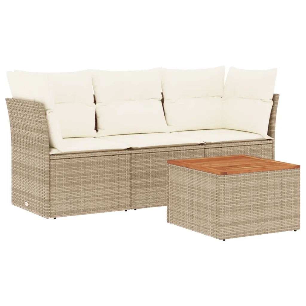 Set Divano da Giardino 4 pz con Cuscini Beige in Polyrattan 3255799