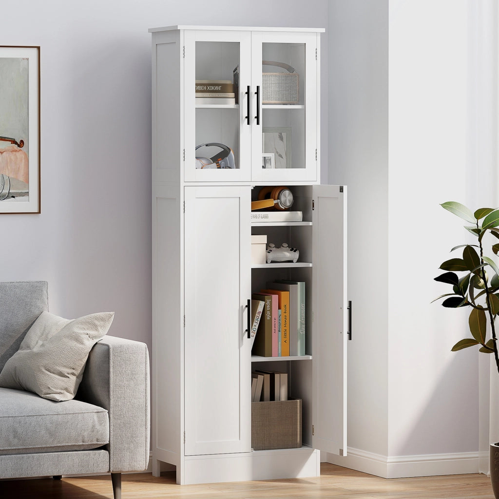 Mobile Bagno Alto 60x30x170 cm Ante Superiori in Vetro in MDF Bianco