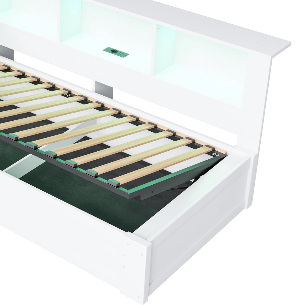 LETTO Contenitore laterale 90x200 cm Bianco con USB e LED