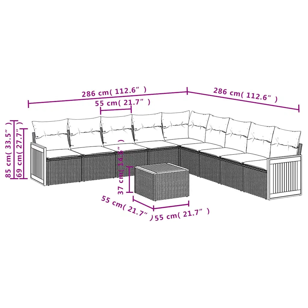 Set Divani da Giardino 10 pz con Cuscini Nero in Polyrattan 3227744