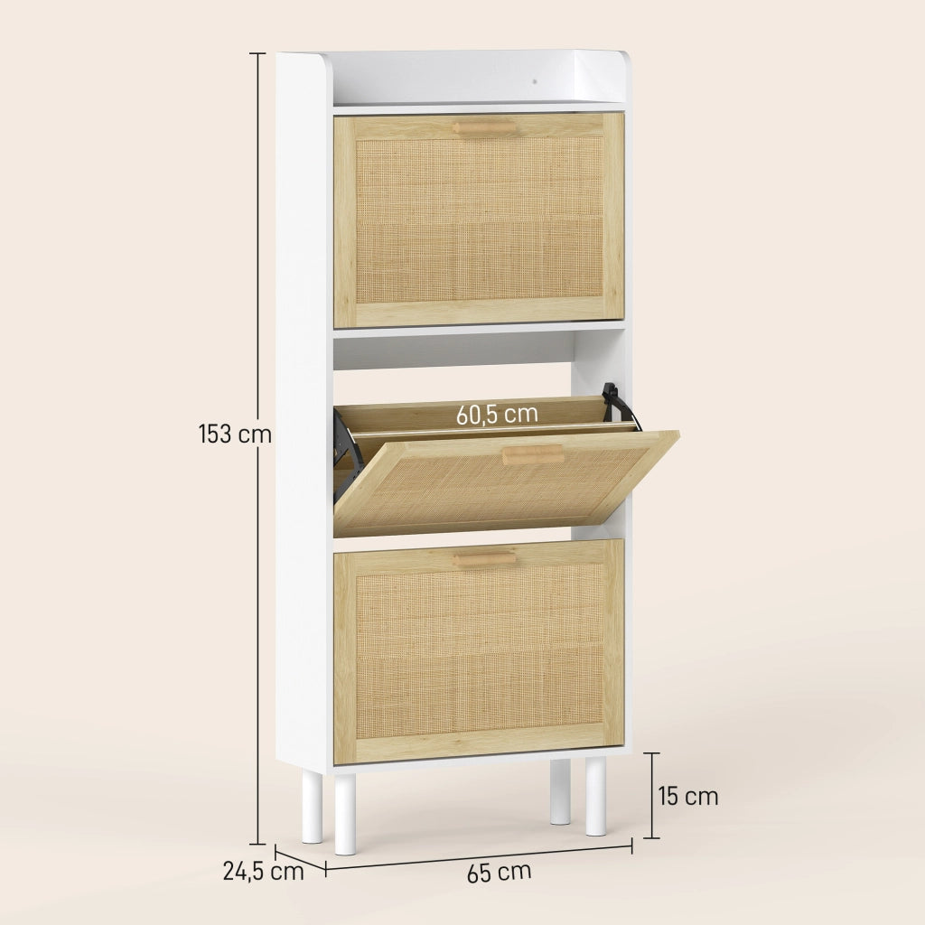 Scarpiera 3 Ante ¨C Xylo ¨C Bianco Effetto Resina Intrecciata 65x24,5x153 cm