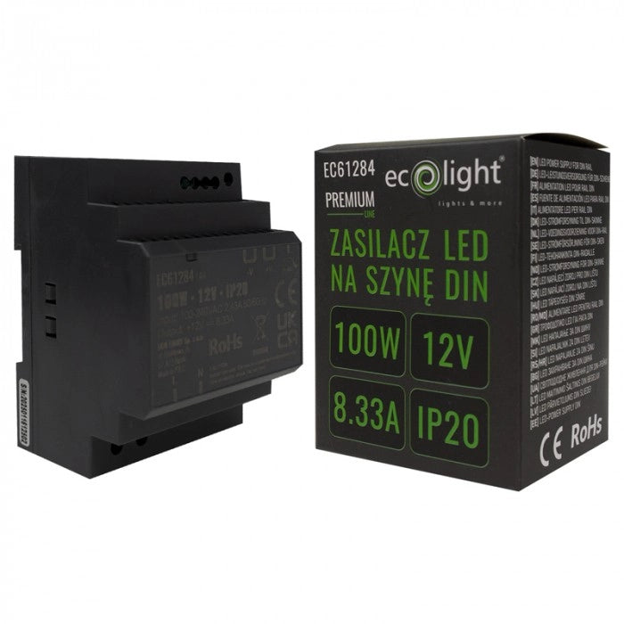 Alimentatore DIN Premium per LED 12V 100W IP20 Ecolight