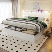 DESMIU Letto contenitore 180 × 200 cm 2 posti con testiera, USB, luce notturna e spazio, senza materasso, bianco