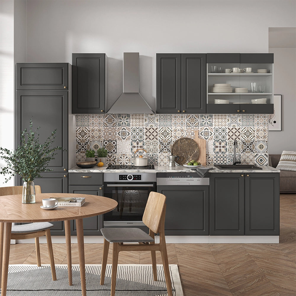 Cucina componibile Fame-Line Antracite-oro/Bianco 300 cm, PL Rovere Vicco