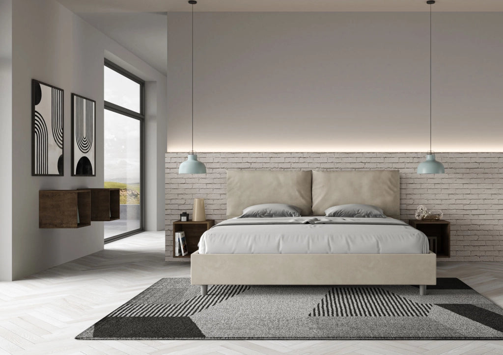 BS COM Letto matrimoniale king size contenitore imbottito 190x210 microfibra sabbia Large