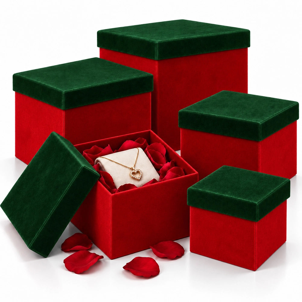 5 Box Regalo Natale Rosso e Verde Diverse Misure Decorazione Addobbo Natalizio