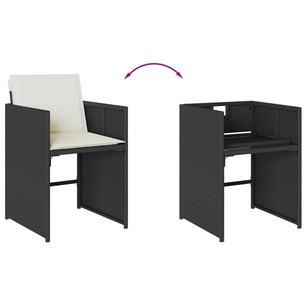 Set da Pranzo da Giardino 13pz con Cuscini Nero in Polyrattan 3211131