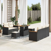 Set Divano da Giardino 10 pcs Nero e Crema polyrattan