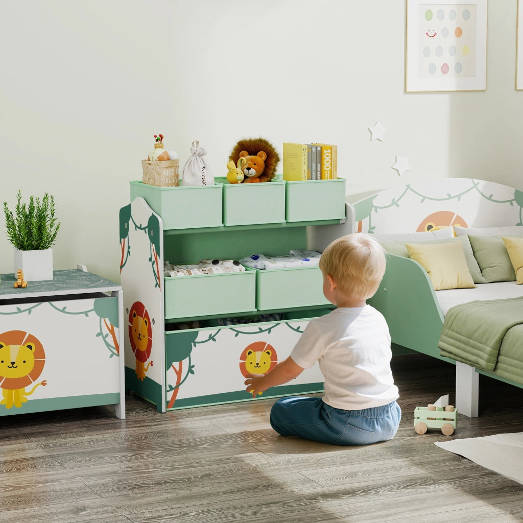 Scaffale per bambini a 3 ripiani con 6 scatole in tessuto ¨C zephmum ¨C verde